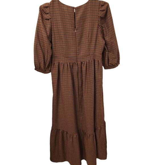 Moussy Checkered puff sleeve brown midi dress size small - Picture 3 of 8